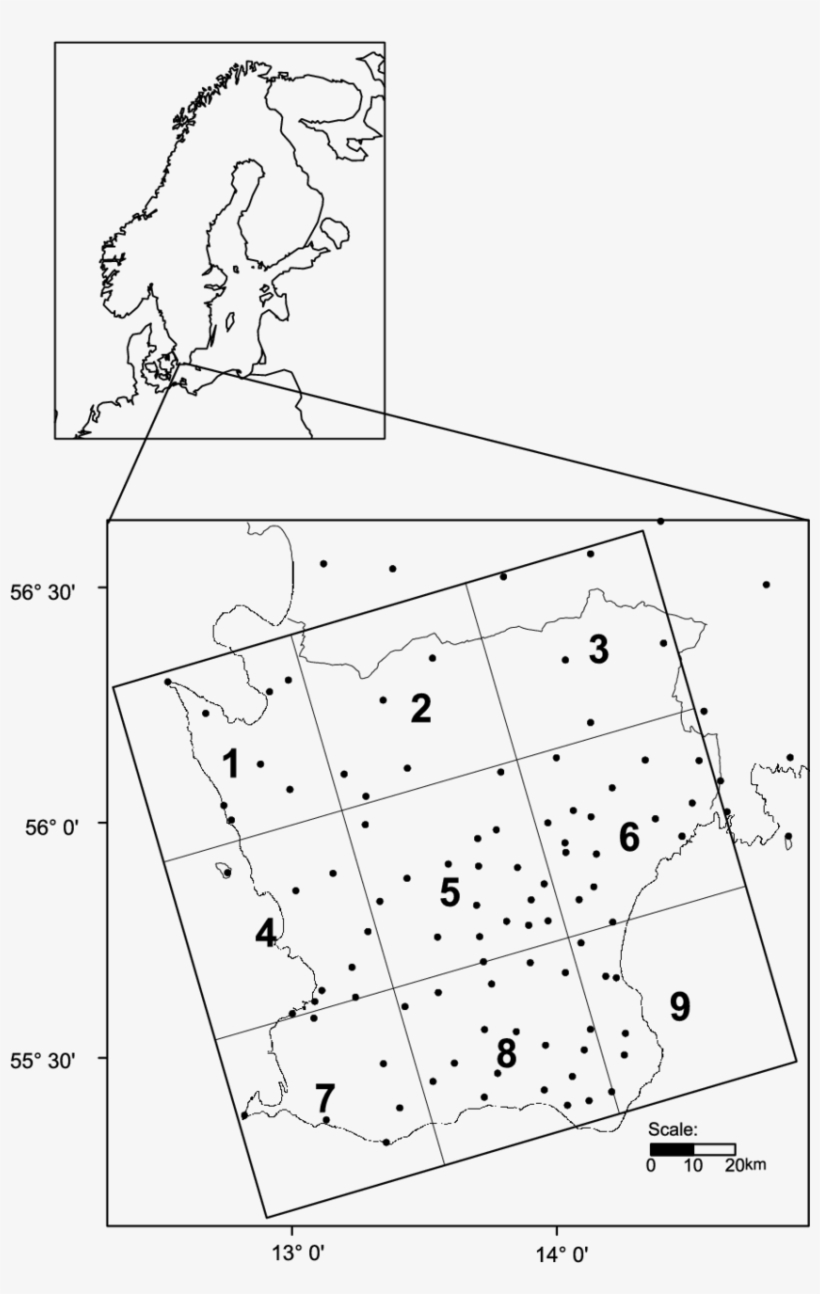 Location Of The Rca1 Grid Boxes In Scania And Their - Map Of Europe, transparent png