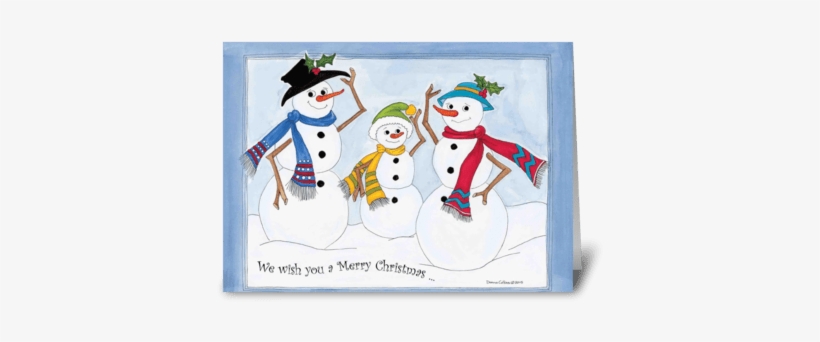 Snow Family Greeting Card - Snow Family With Scarves,hats And Holly Card, transparent png