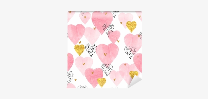 Pink Watercolor Hearts Pattern - Stock Illustration, transparent png