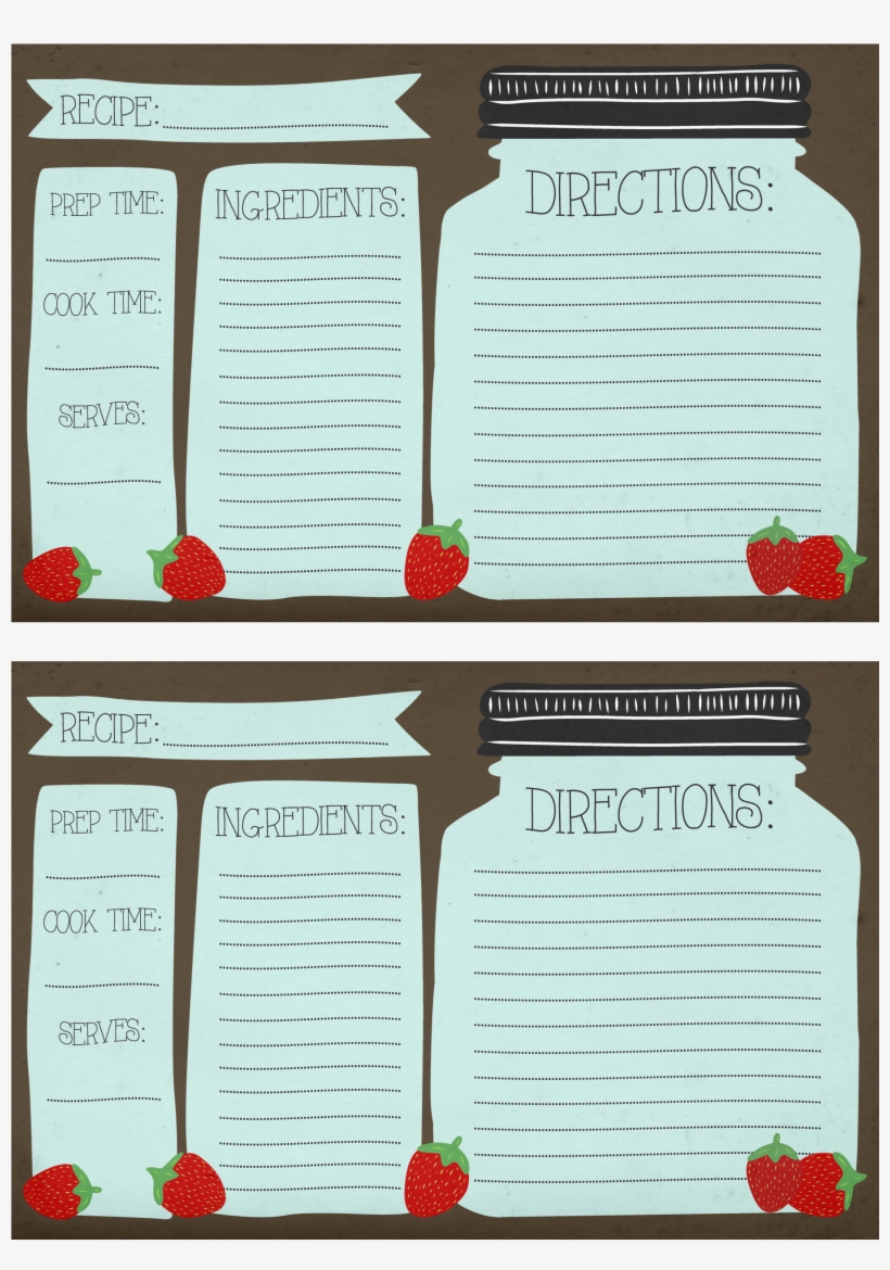 Mason Jar & Strawberry Recipes Cards - Jar, transparent png