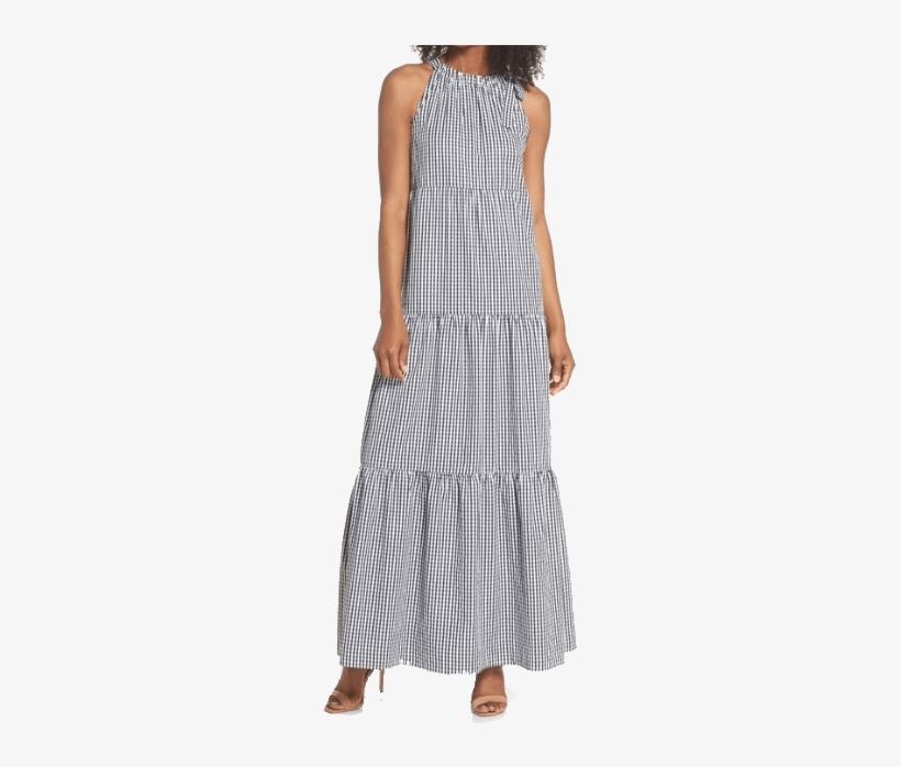 Tiered-maxi - Maggy London Gingham Check Maxi Dress, transparent png