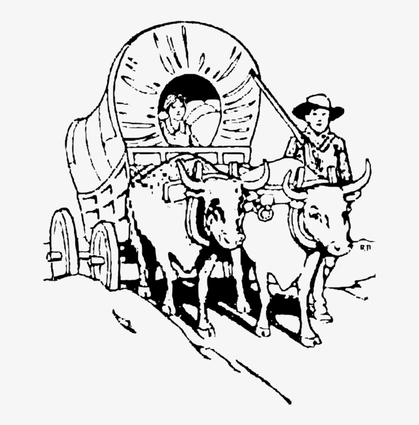 Wagon Train Black And White Drawing Covered Wagon - Clip Art Wagon Trains, transparent png