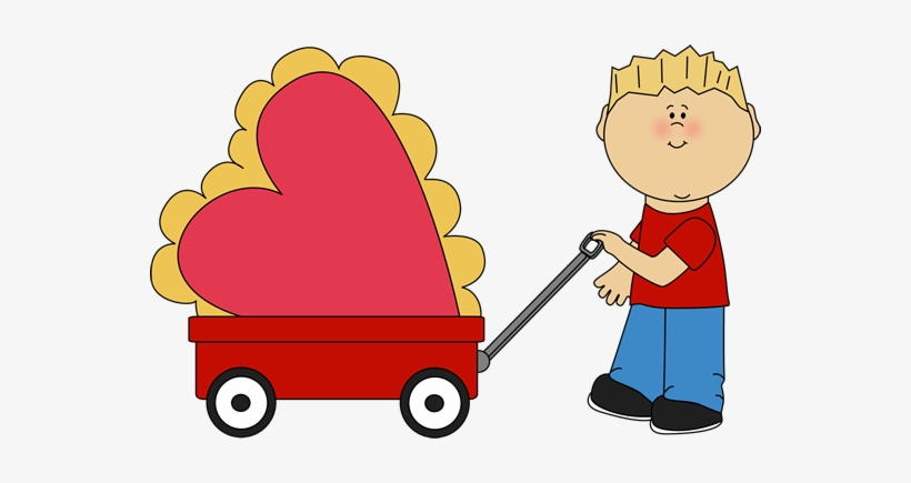 Boy Pulling Valentine In A Wagon Clipart - Clipart Boy Going To School, transparent png
