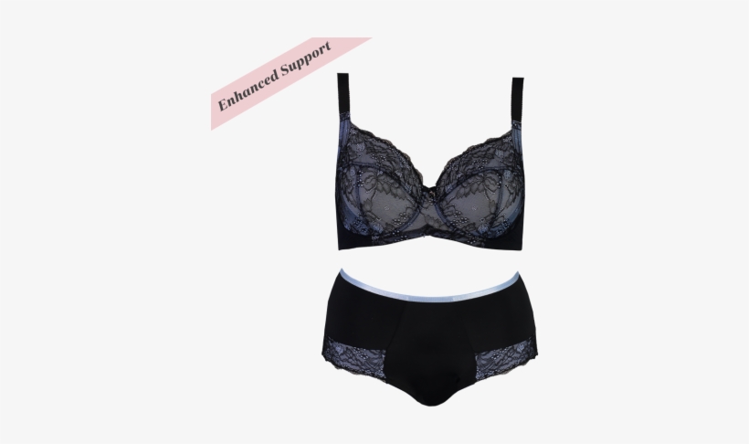 Enhanced Support Contrast Lace Set Black & Serenity - Bra, transparent png