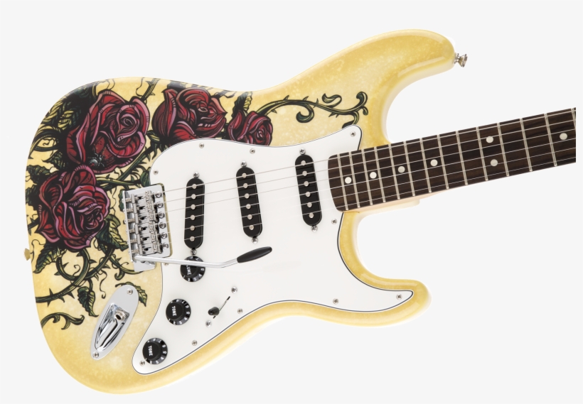 Rose Tattoo Stratocaster Guitar, Fender - David Lozeau Stratocaster, transparent png
