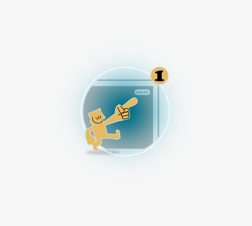 A Yellow Cartoon Man Pointing To A Login Button In - Man, transparent png
