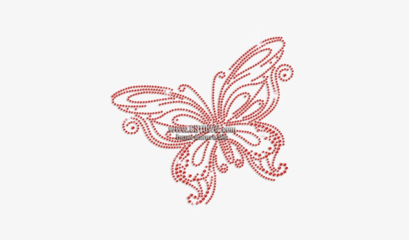 Pretty Red Butterfly Iron-on Rhinestone Transfer - Red, transparent png
