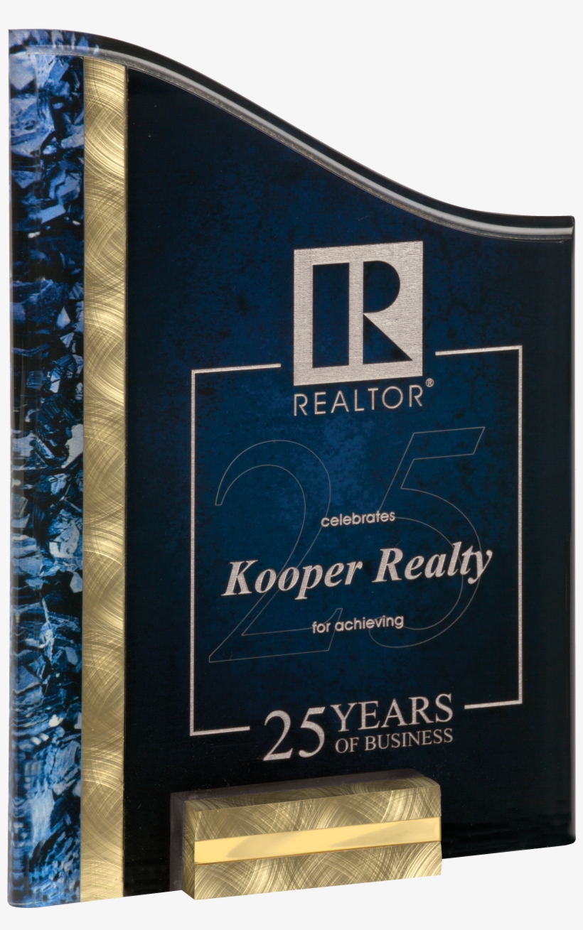 7″ X 10″ Gold & Blue Sunray Acrylic Award With Base, transparent png