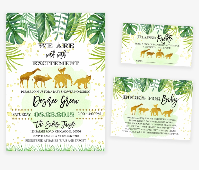 Gold Safari Animals Baby Shower Invitation Pack - Gold Safari Animals, transparent png