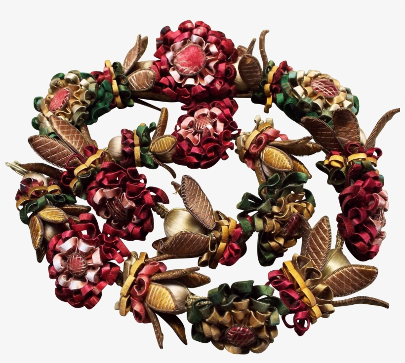 Antique French Wired Lyon Silk Flower Garland Passementerie - Illustration, transparent png