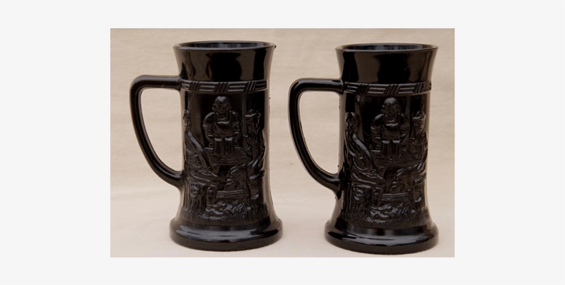 2 Vintage Tiara Indiana Black Milk Glass Beer Steins - Antique, transparent png