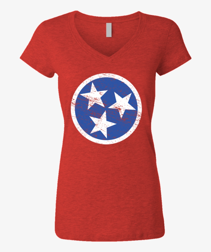 Ladies Red Tn Flag V-neck - Tn Stars Tennessee State Flag Blue Coral Small, transparent png