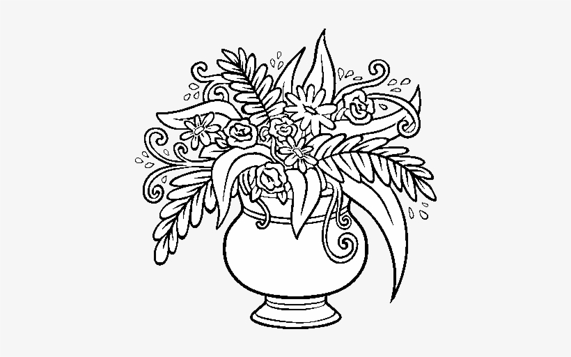 A Vase With Flowers Coloring Page - Jarron Con Flores Dibujos, transparent png