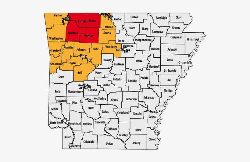 Counties Shown In Red Are Chronic Wasting Disease Quarantine - Cwd Zone In Arkansas, transparent png