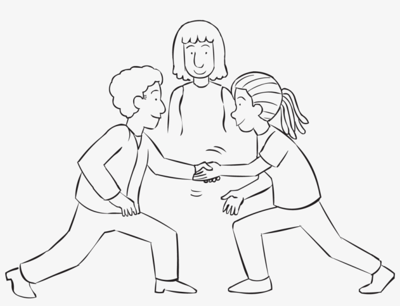 Back Two People Step Forward On One Leg To Shake Hands, - Handshake, transparent png