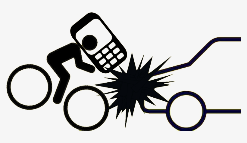 Distracted Bicyclist On Cell Phone Crashes Into Car - Warning Sign, transparent png