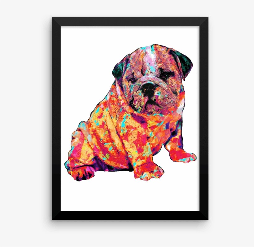 English Bulldog Puppy Colorful Painting Framed Poster - Painting, transparent png