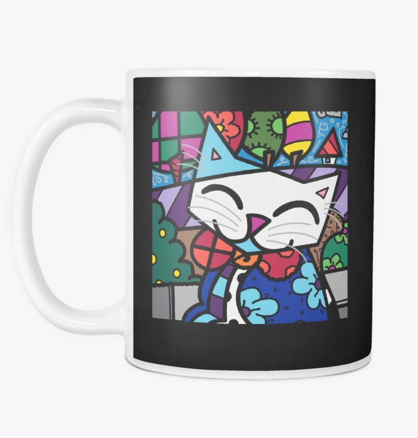 Colorful Cute Kitty Cat Mug - Romero Britto Artworks Cat, transparent png