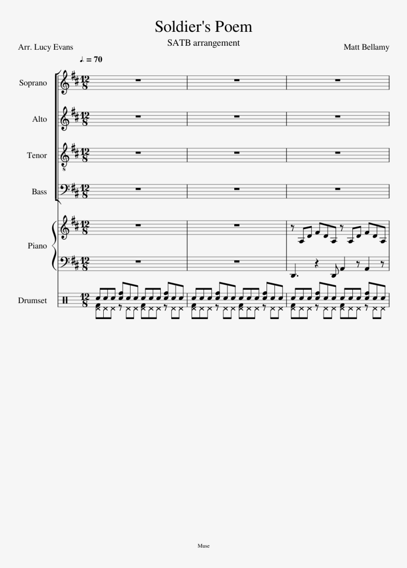 Soldier's Poem Sheet Music Composed By Matt Bellamy - Pescador De Hombres Para Violin, transparent png