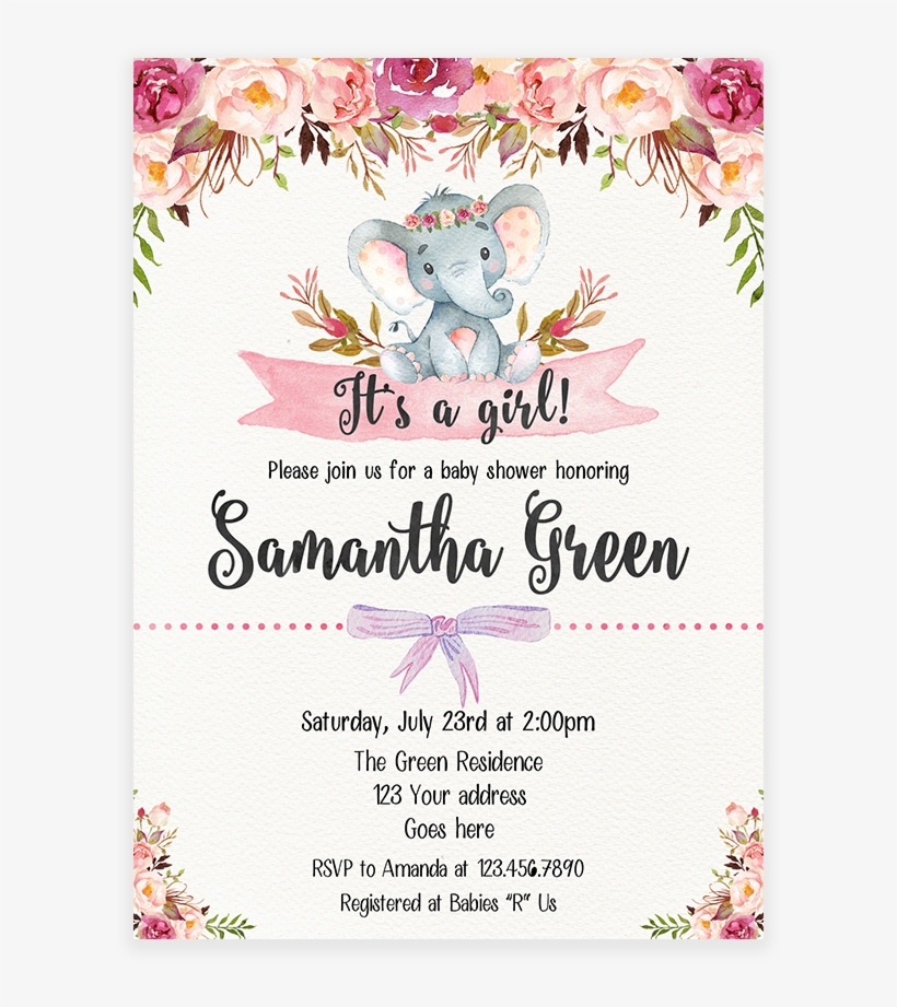 Elephant Floral Boho Baby Shower Invitation Printable - Make Baby A Headband, transparent png
