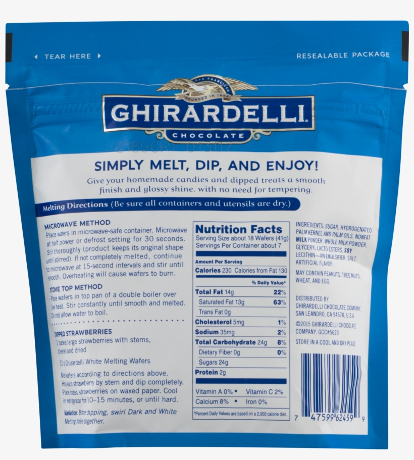 Ghirardelli Chocolate White Chocolate Melting Wafers - Ghirardelli Dark Chocolate Wafers Nutrition, transparent png