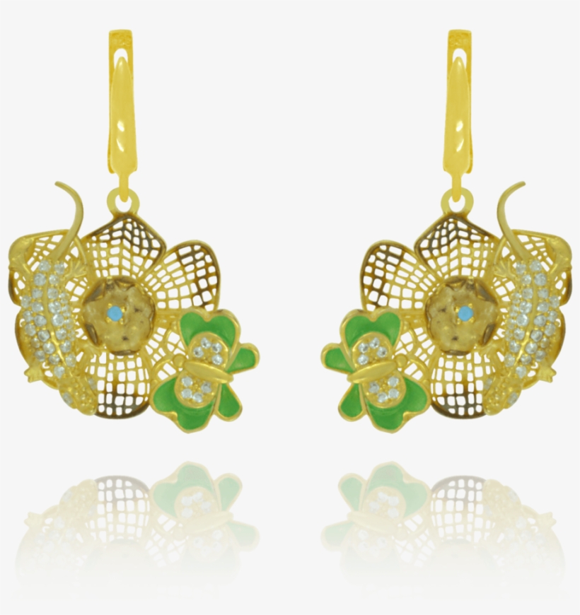 Golden Filigree Flower Earrings - Earring, transparent png