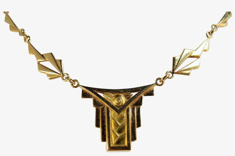 Art Deco 18k Solid Gold Necklace, French Stamped Gold - Choker, transparent png