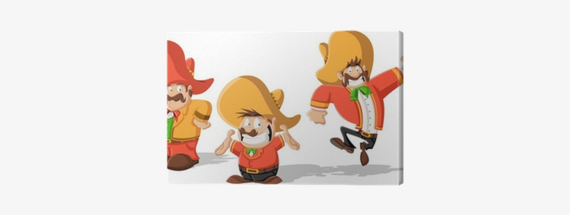 Three Cartoon Mexican Mariachis With Sombrero Canvas - Dibujos Mexicanos Para Pared, transparent png
