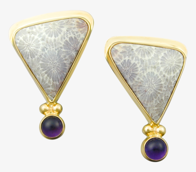 2 Ball Sheet Earrings With Fossil Coral And Amethyst - Earrings, transparent png