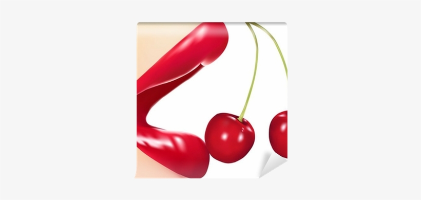 Glamour Red Gloss Lips With Cherries - Cherry, transparent png