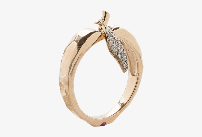 Golden Apple Ring With Diamond Leaf And Ruby Core A - Engagement Ring, transparent png