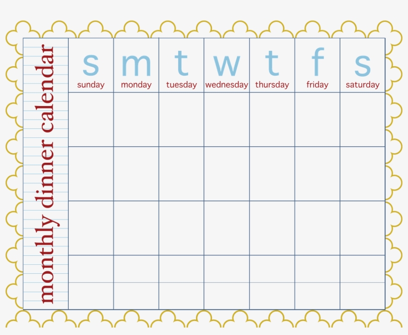 Blank Monthly Dinner Calendar, transparent png