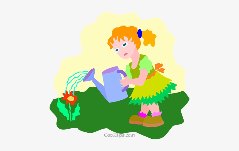 Girl Watering Flower Royalty Free Vector Clip Art Illustration - Menina Regando As Flores, transparent png