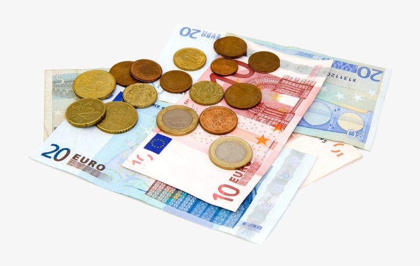 A Pile Of Euro Notes And Coins - Euro White Background, transparent png