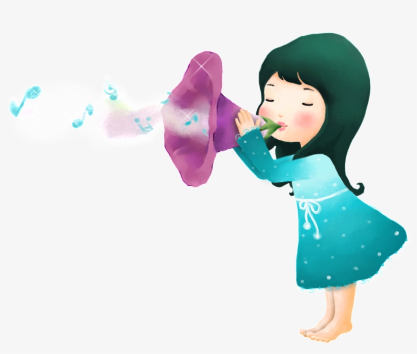 A Little Girl In The Blowing Horn Transparent - Psd, transparent png