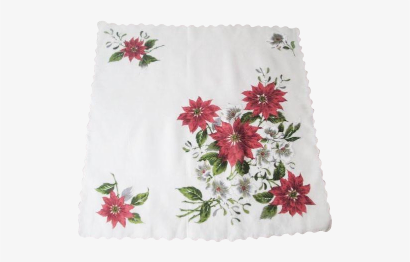 Large Floral Christmas Handkerchief Vintage 1950s Poinsettia - Placemat, transparent png