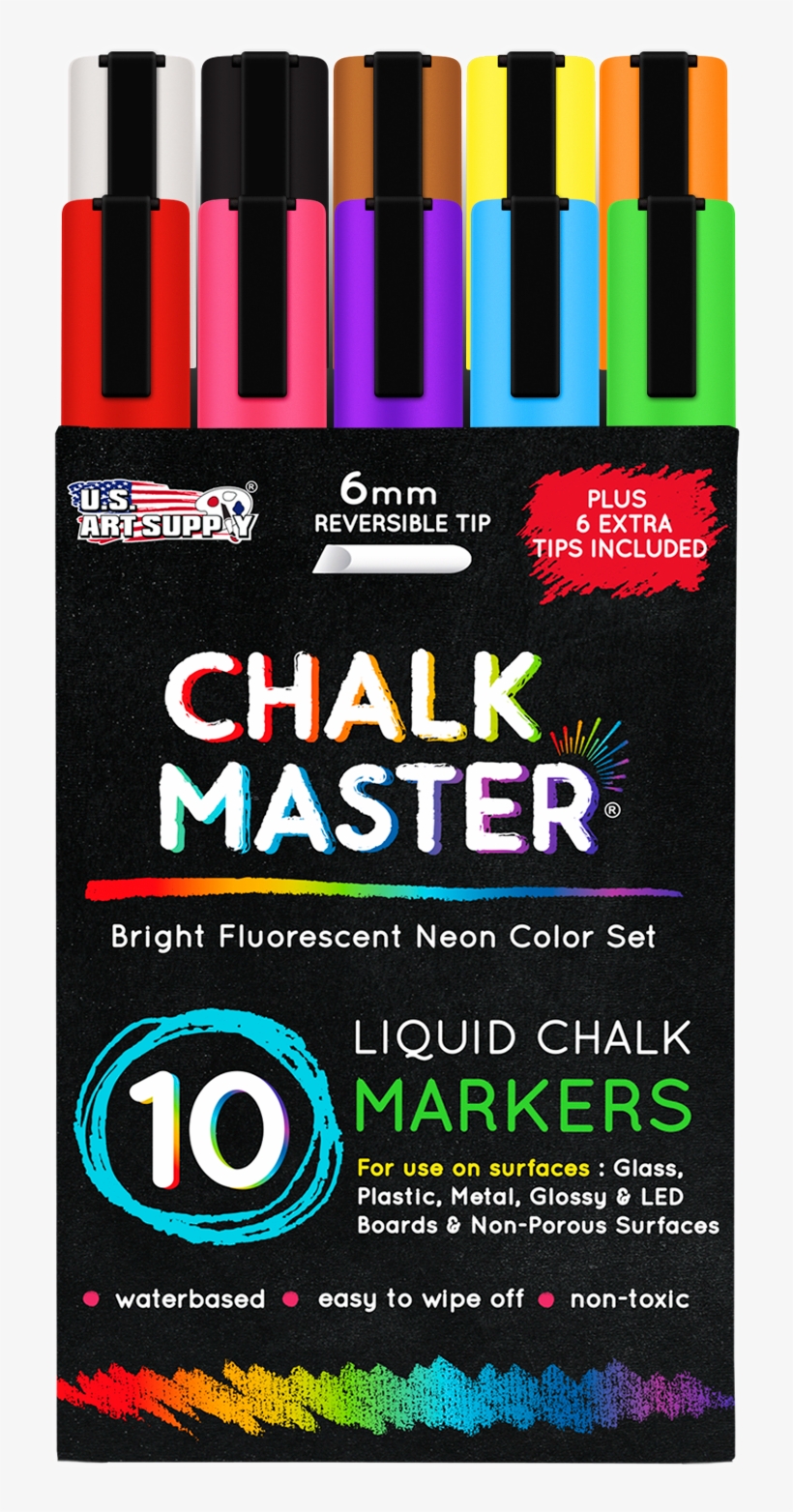 10 Bright Fluorescent Neon Liquid Chalk Marker Set - Us Art Supply 10 Color 6mm Chalkmaster Liquid Chalk, transparent png