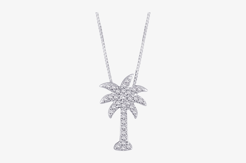 Pe0034t-w - Diamond And Blue Center Diamond Palm Tree Pendant With, transparent png