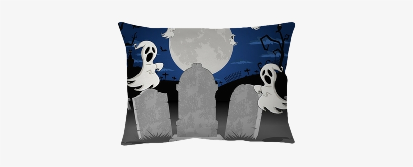 Halloween Cemetery With Tombs And Cartoon Ghost Character - Cemitério Em Desenho Animado, transparent png