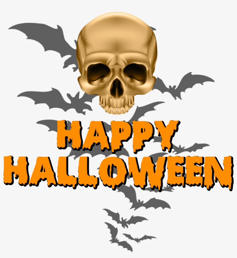 Happy Halloween Skull And Bats - Halloween Clip Art, transparent png