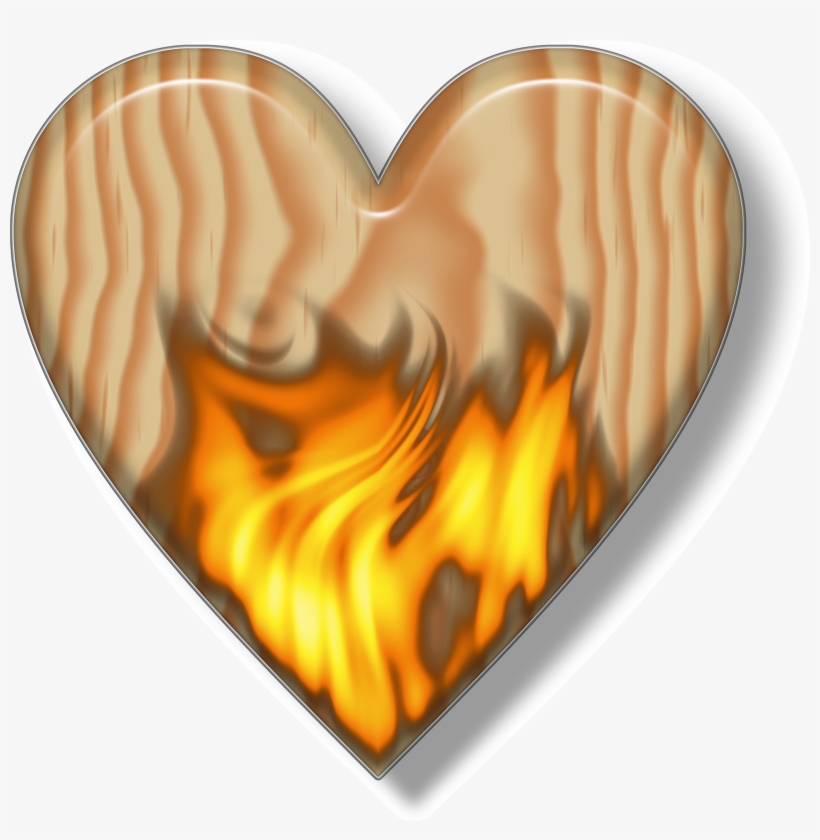 Flaming Wooden Heart Image - Wood Heart Art, transparent png