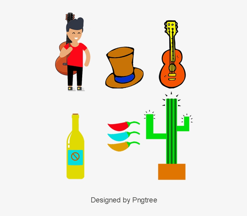 Mexican Style, Cactus, Guitar Png And Psd - Cartoon, transparent png