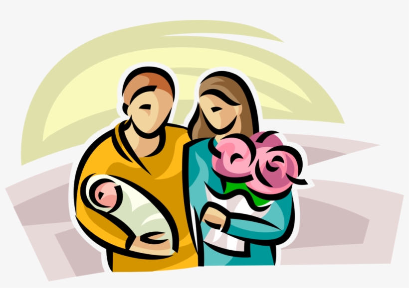Vector Illustration Of Proud Parents With Newborn Infant - Illustration, transparent png