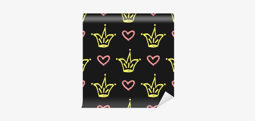 Repeated Outlines Of Crowns And Hearts Painted With - Watercolor Painting, transparent png
