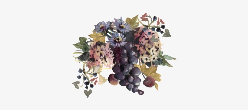Blue Grapes And Chicory - Grapes And Flowers Illustration, transparent png