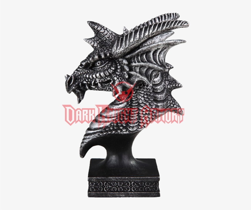 Fantasy Dragon Head Pedestal Statue, transparent png