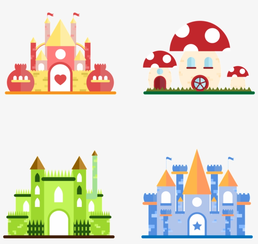 4 Colorful Fairytale Castle Pattern Elements - Vector Graphics, transparent png