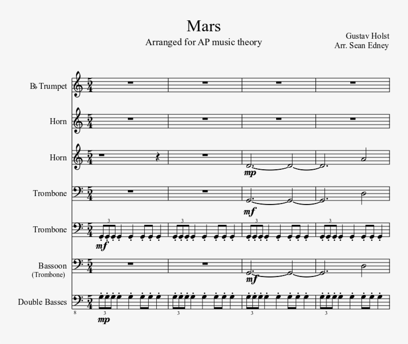 Mars Sheet Music Composed By Gustav Holst Arr - Moment For Morricone Spartito, transparent png