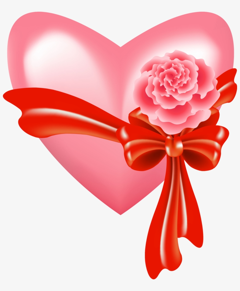 Pink Heart With Rose And Bow - Herz Lieb Png, transparent png