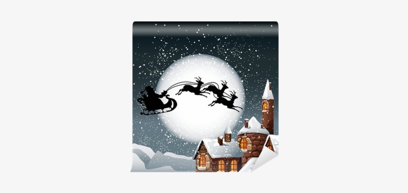 Christmas Illustration Of Santa And His Reindeer Wall - Santa Claus, transparent png